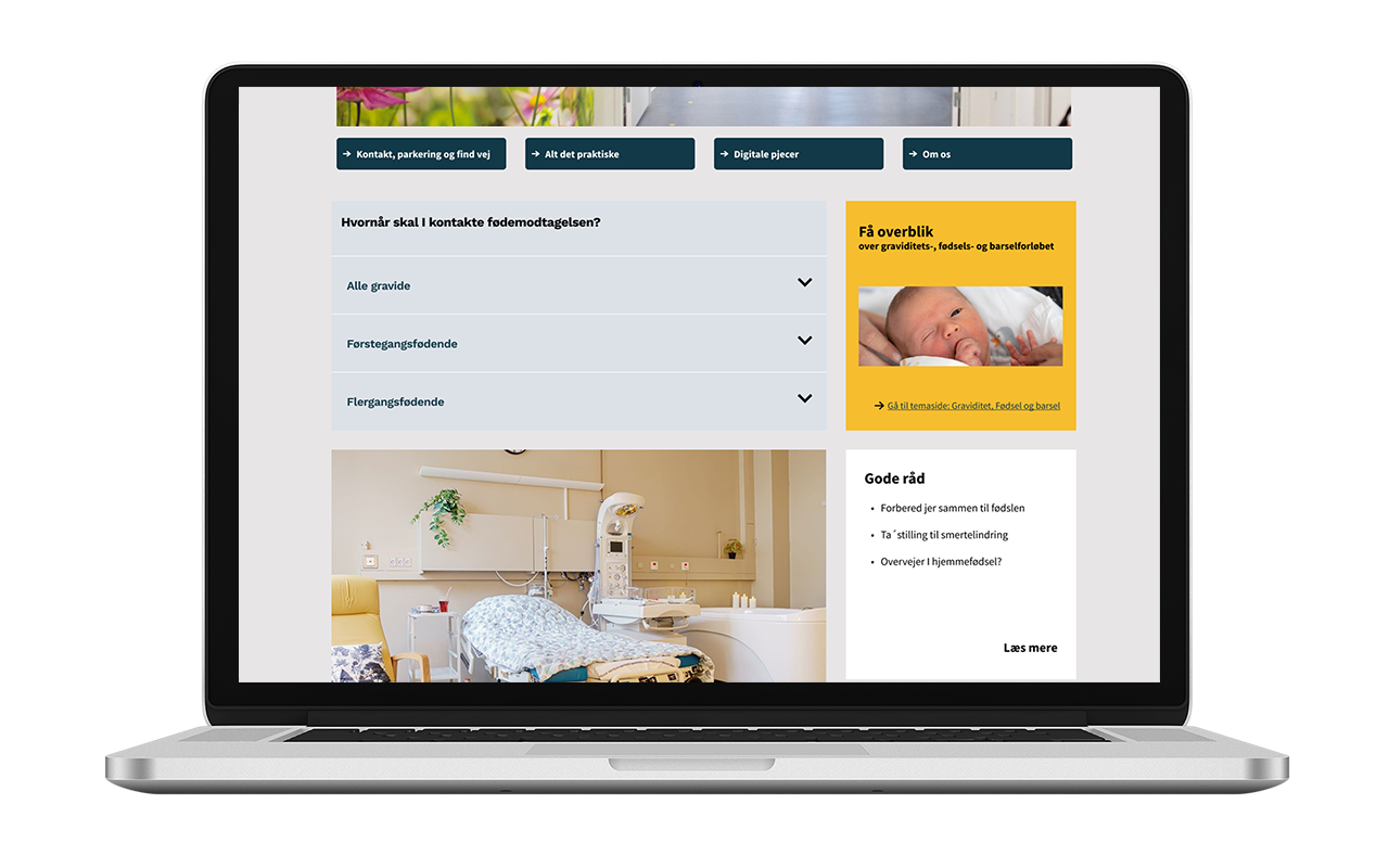 Mockup af redesign af Fødeafdelingens hjemmeside